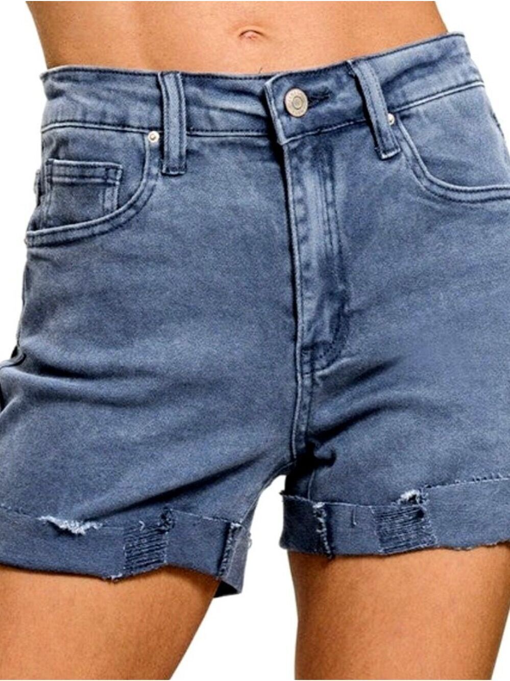 Zenana Distressed Cuffed Denim Shorts Medium New With Tags